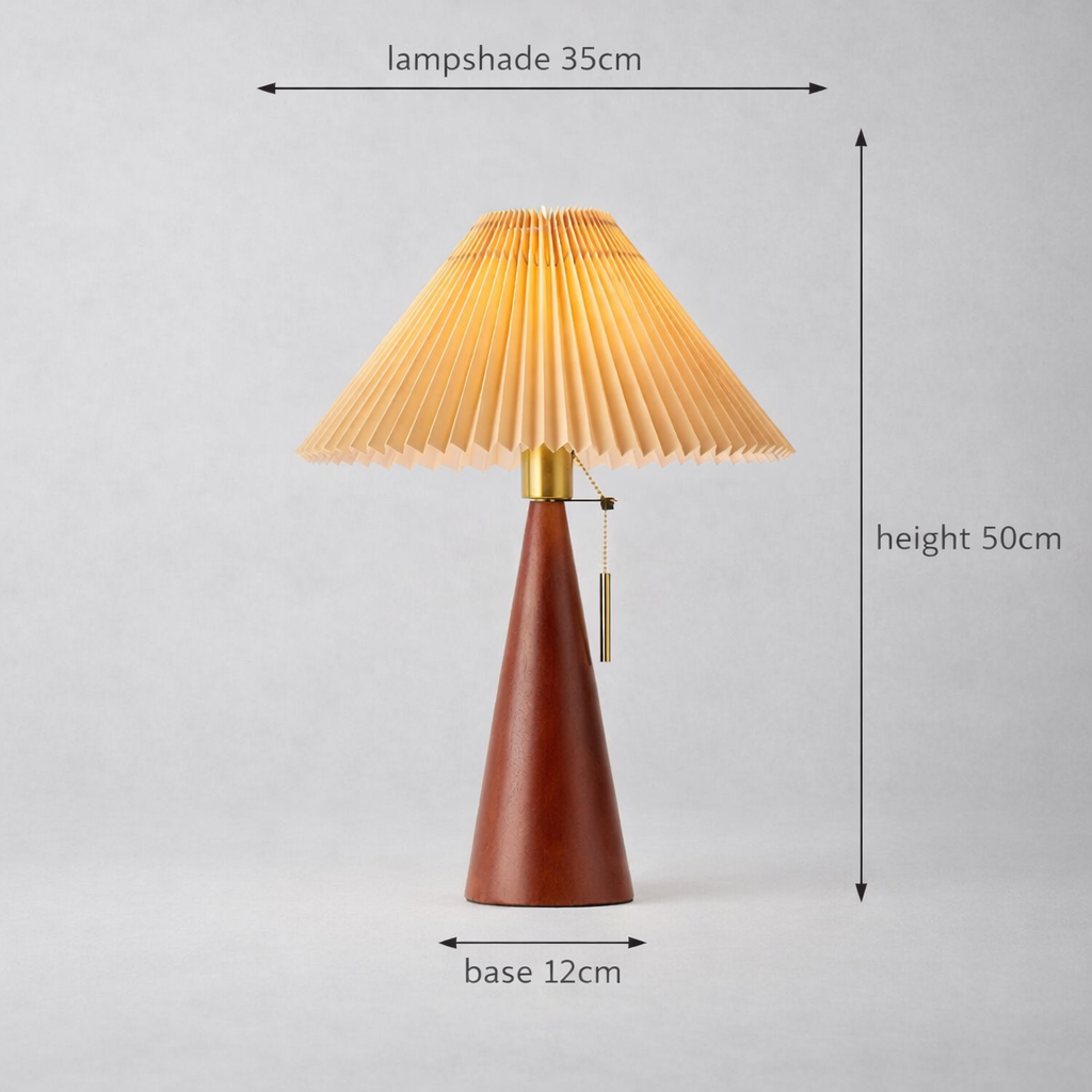 Nura – Houten Tafellamp met Geplooide Kap