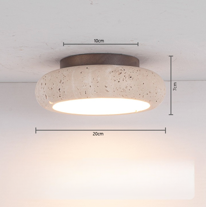 Travo – Ronde Travertijn LED Plafondlamp met Hout