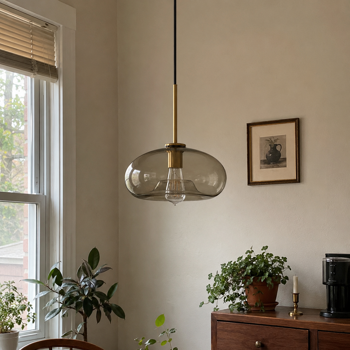 Vaska - Ovale Glazen Hanglamp Cognac Vintage