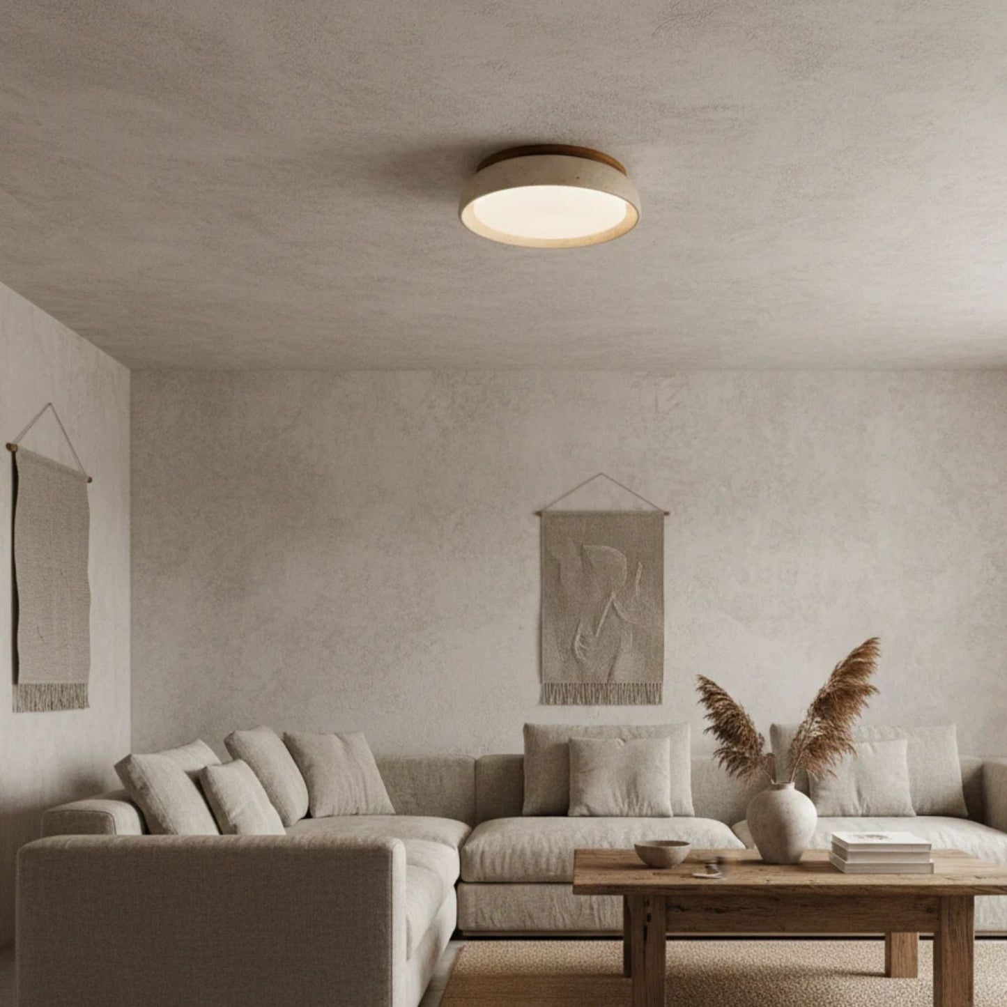 Enya - Travertin LED Plafondlamp met Hout