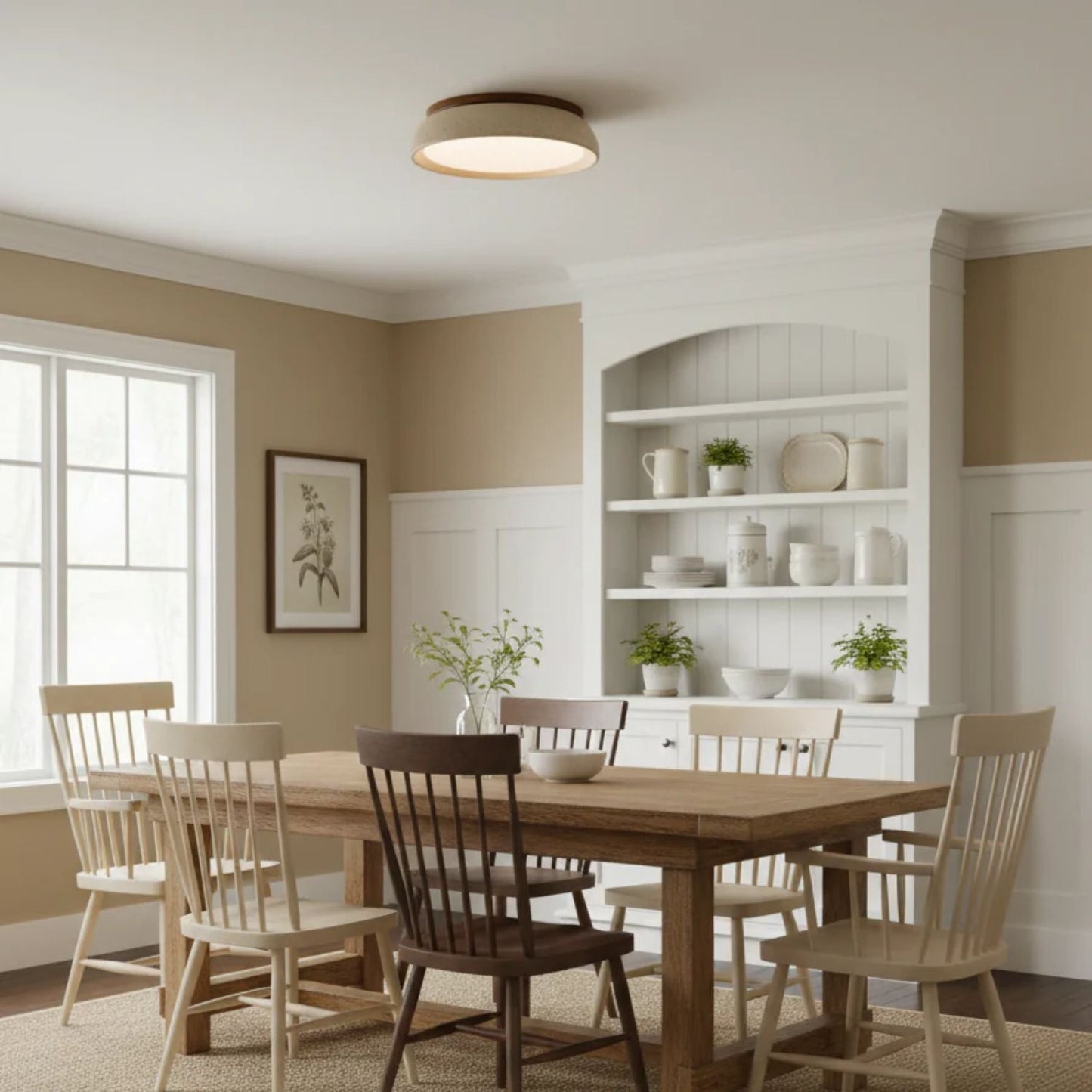 Enya - Travertin LED Plafondlamp met Hout