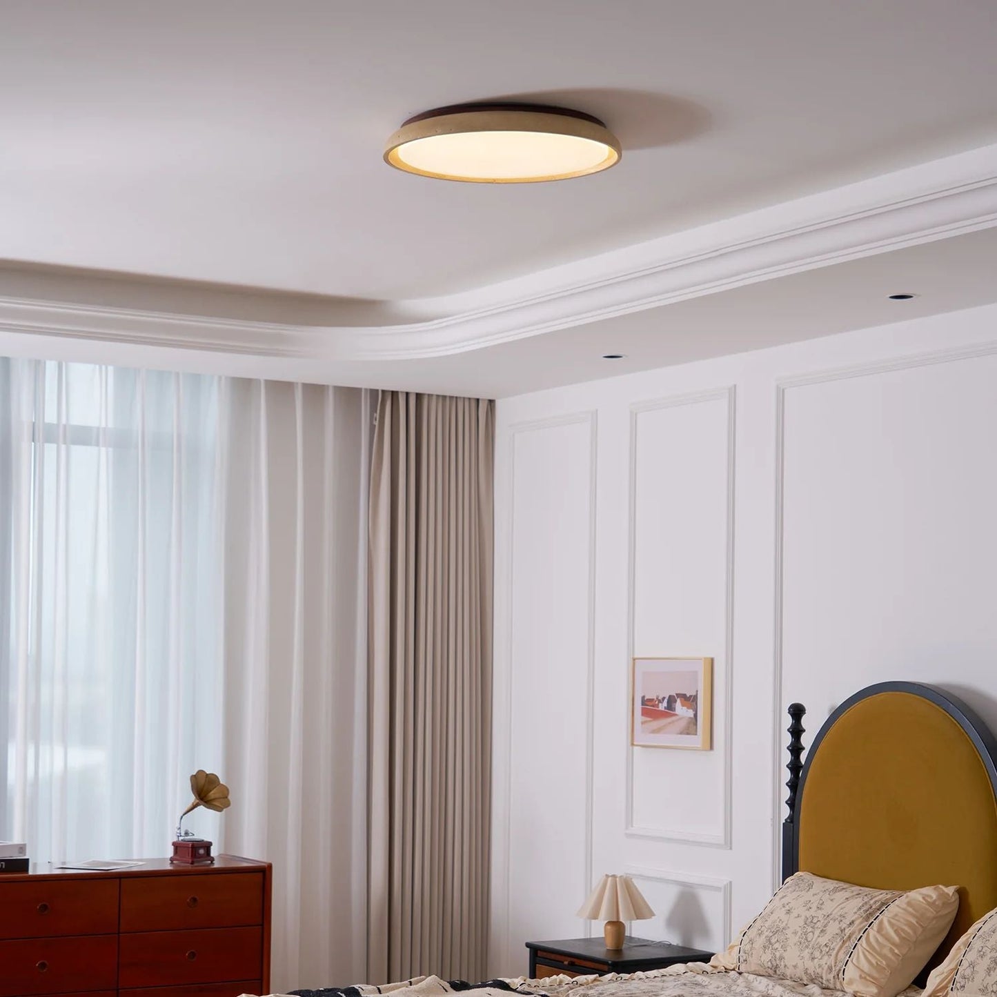 Enya - Travertin LED Plafondlamp met Hout