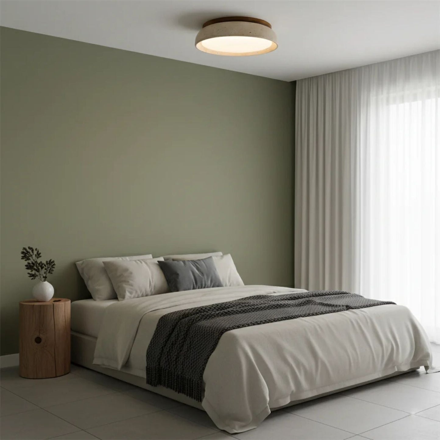 Enya - Travertin LED Plafondlamp met Hout