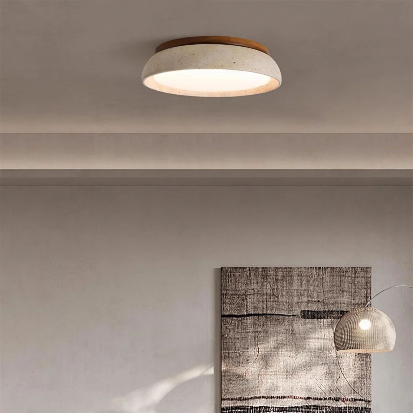 Enya - Travertin LED Plafondlamp met Hout