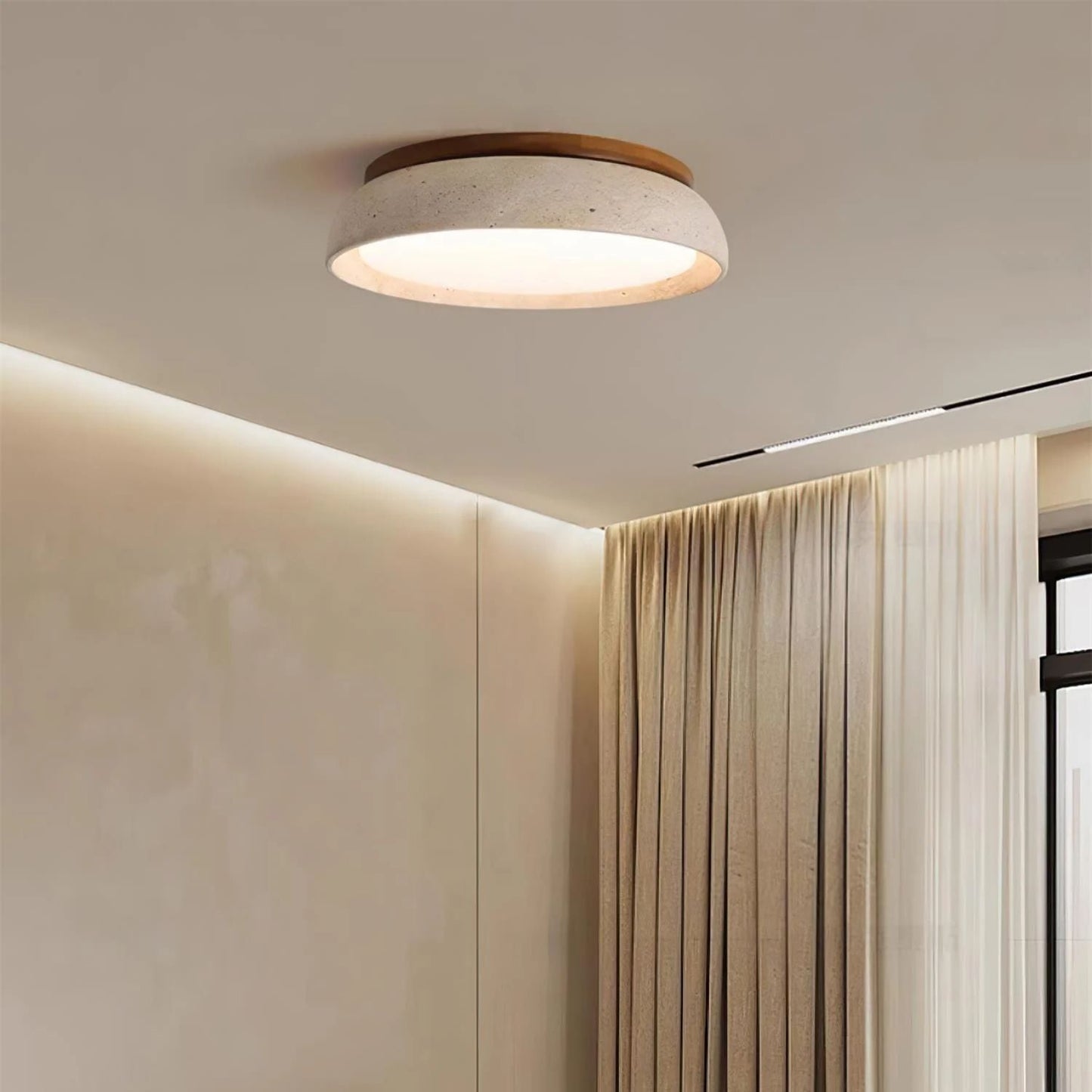 Enya - Travertin LED Plafondlamp met Hout