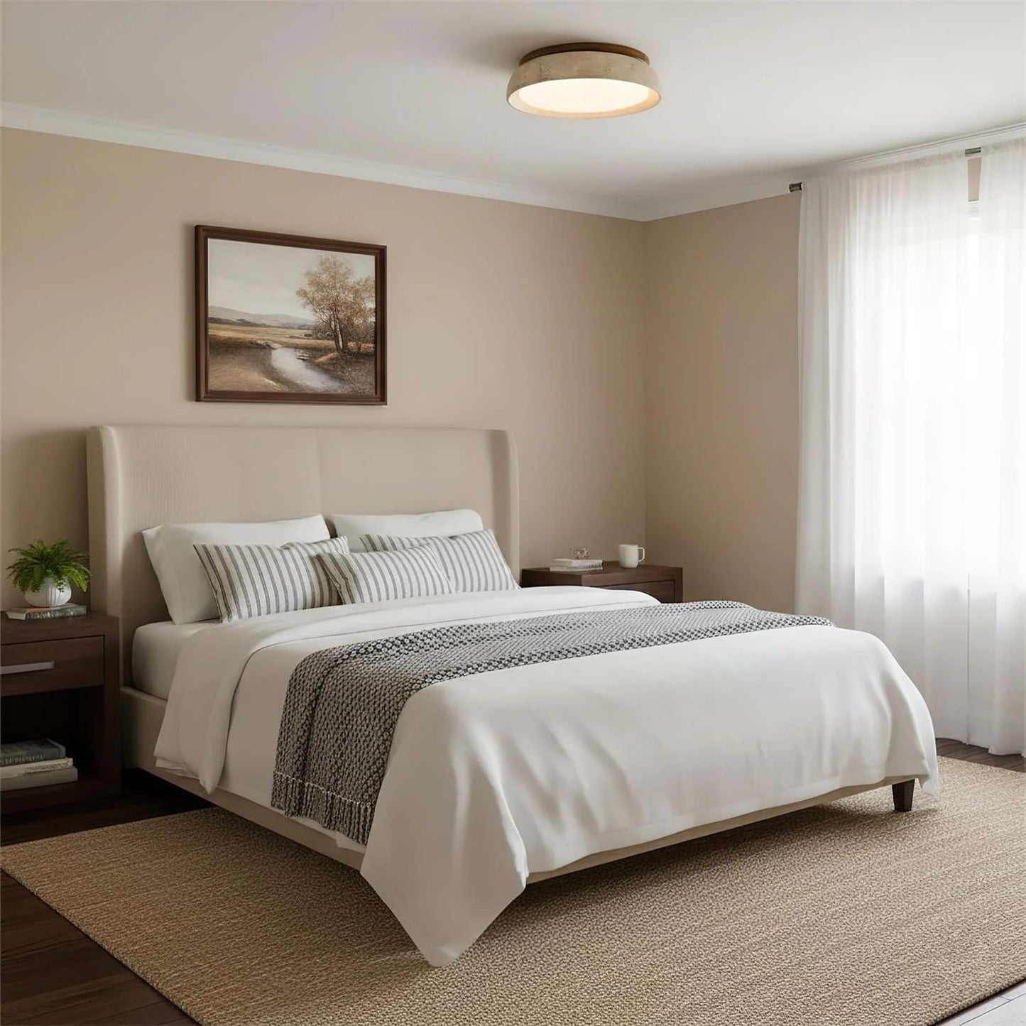 Enya - Travertin LED Plafondlamp met Hout