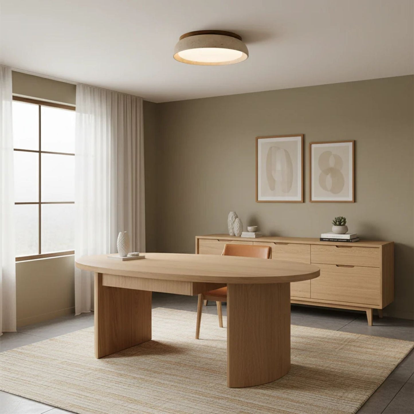 Enya - Travertin LED Plafondlamp met Hout