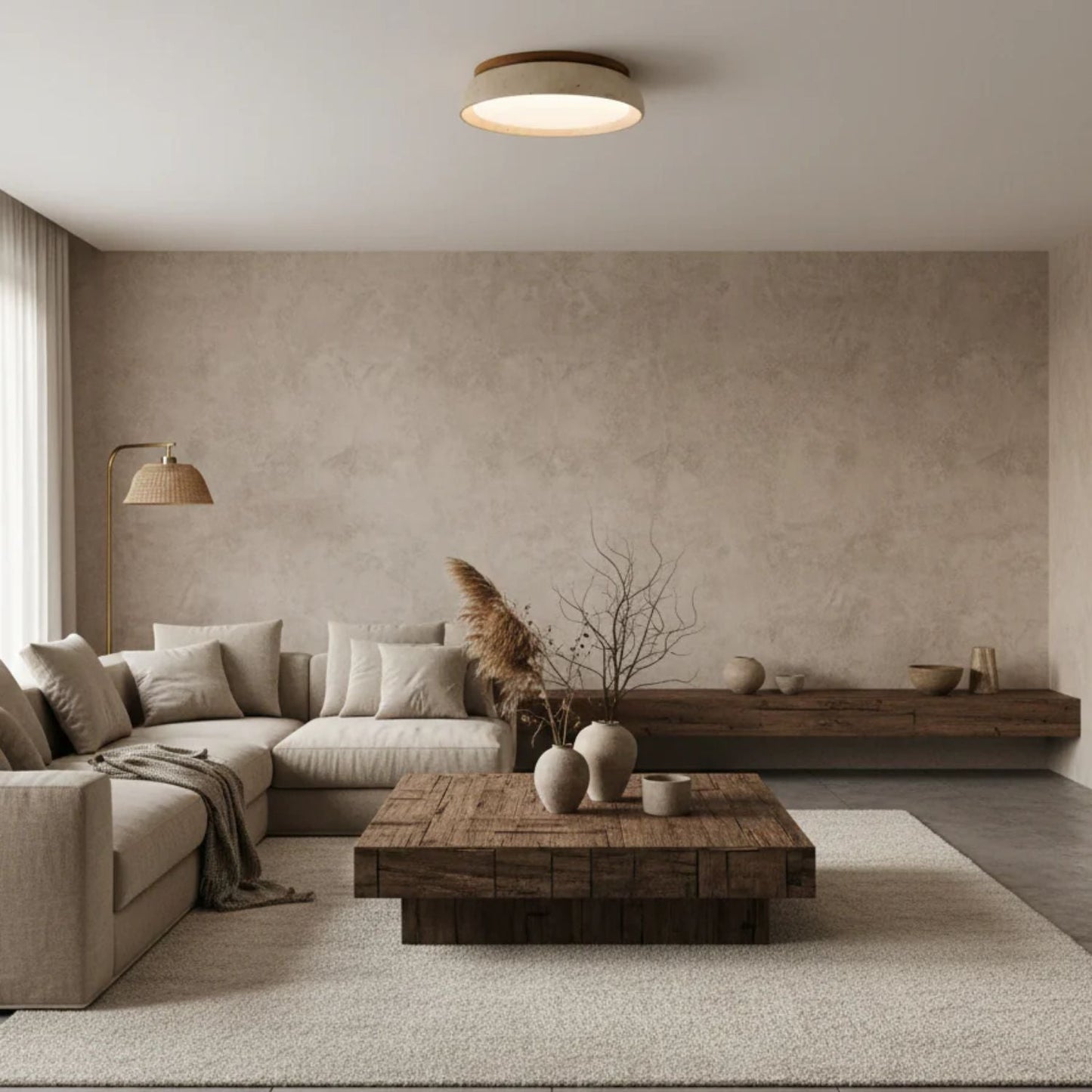 Enya - Travertin LED Plafondlamp met Hout