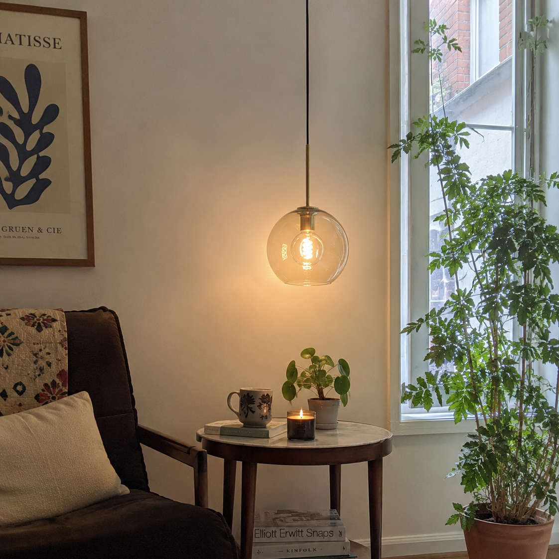 Ambra - Glazen Bol Hanglamp Cognac