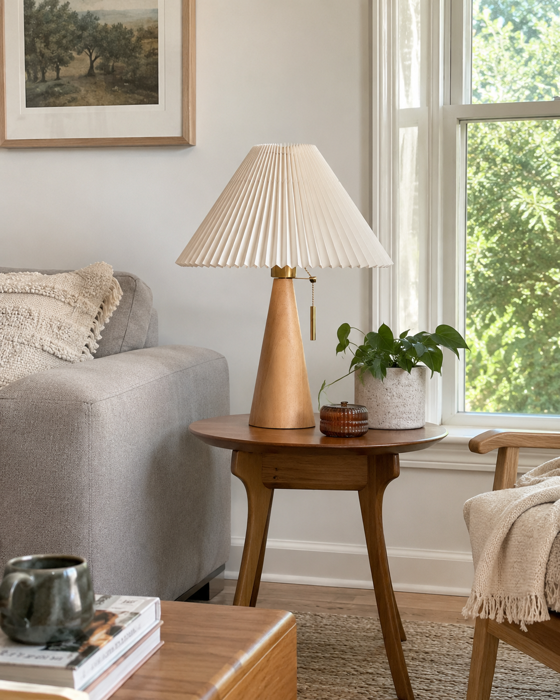 Nura – Houten Tafellamp met Geplooide Kap
