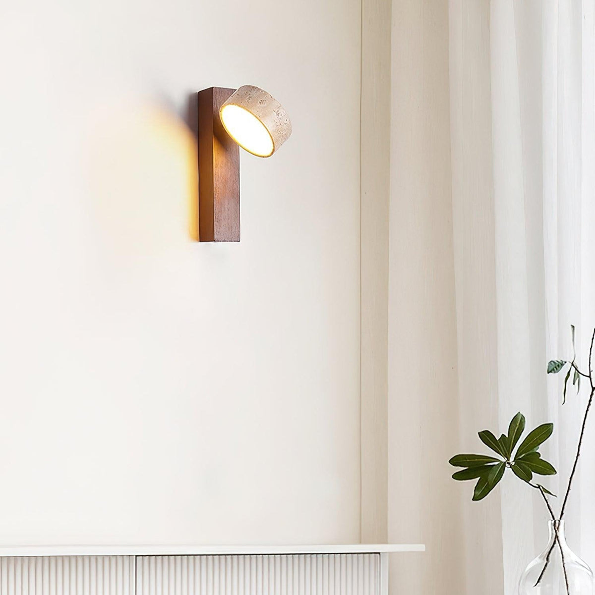 Esk - Wandlamp Travertin en Hout Japandi