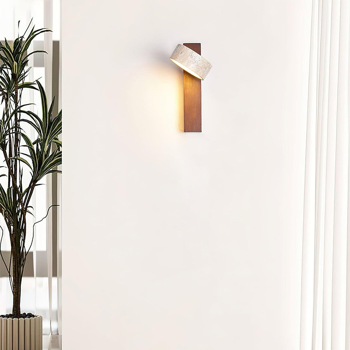 Esk - Wandlamp Travertin en Hout Japandi