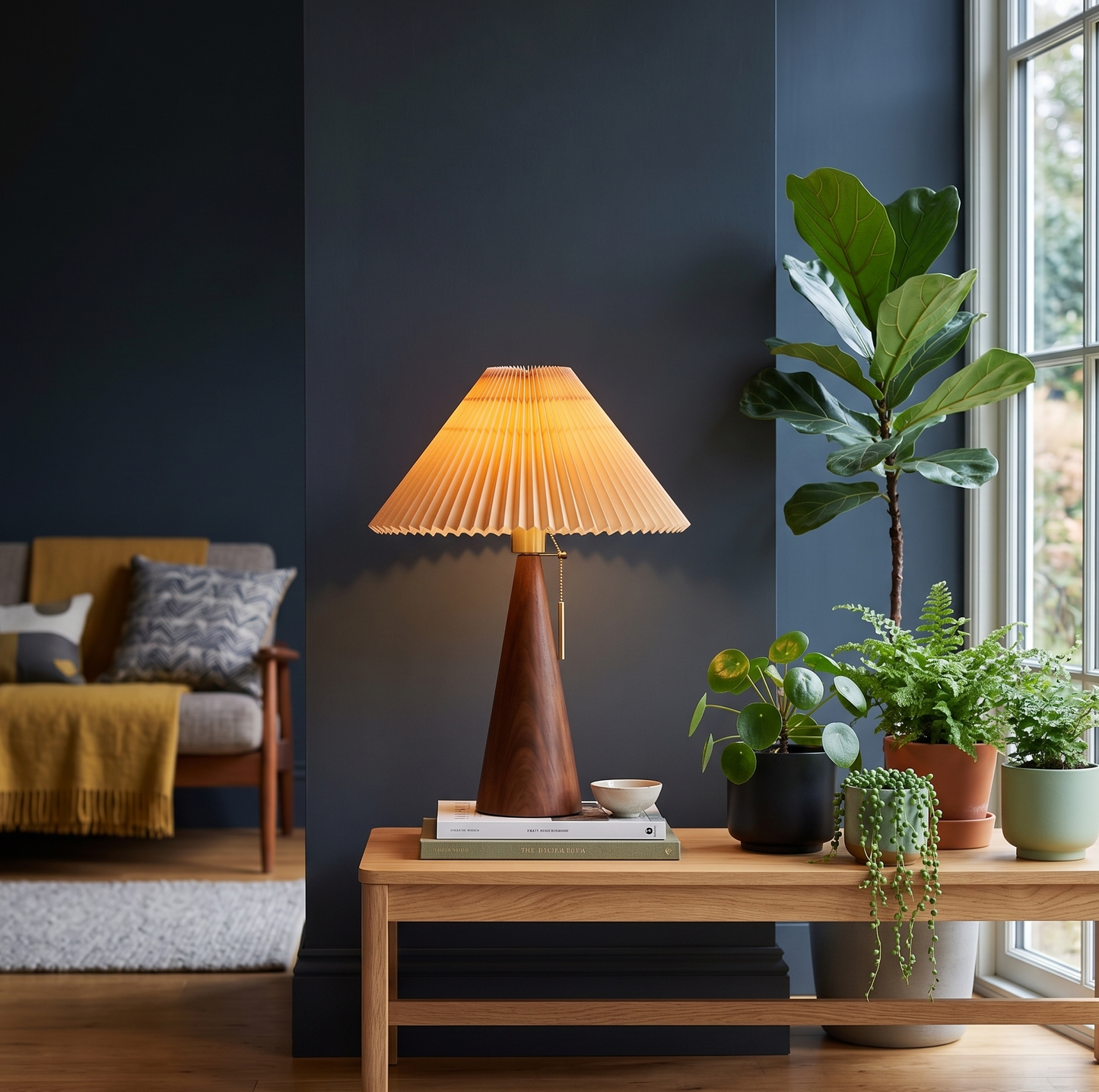 Nura – Houten Tafellamp met Geplooide Kap