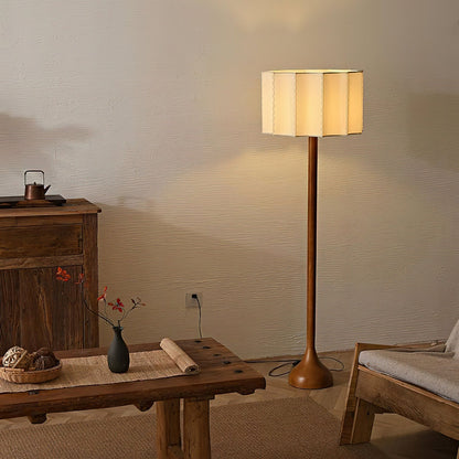 Solva - Houten Vloerlamp met Stoffen Kap