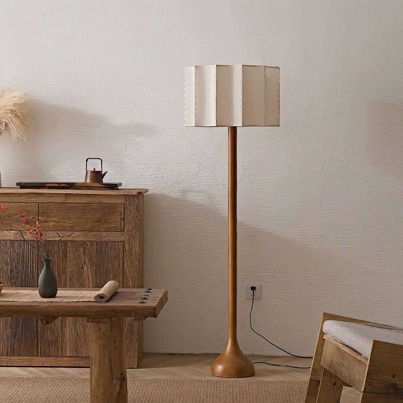 Solva - Houten Vloerlamp met Stoffen Kap