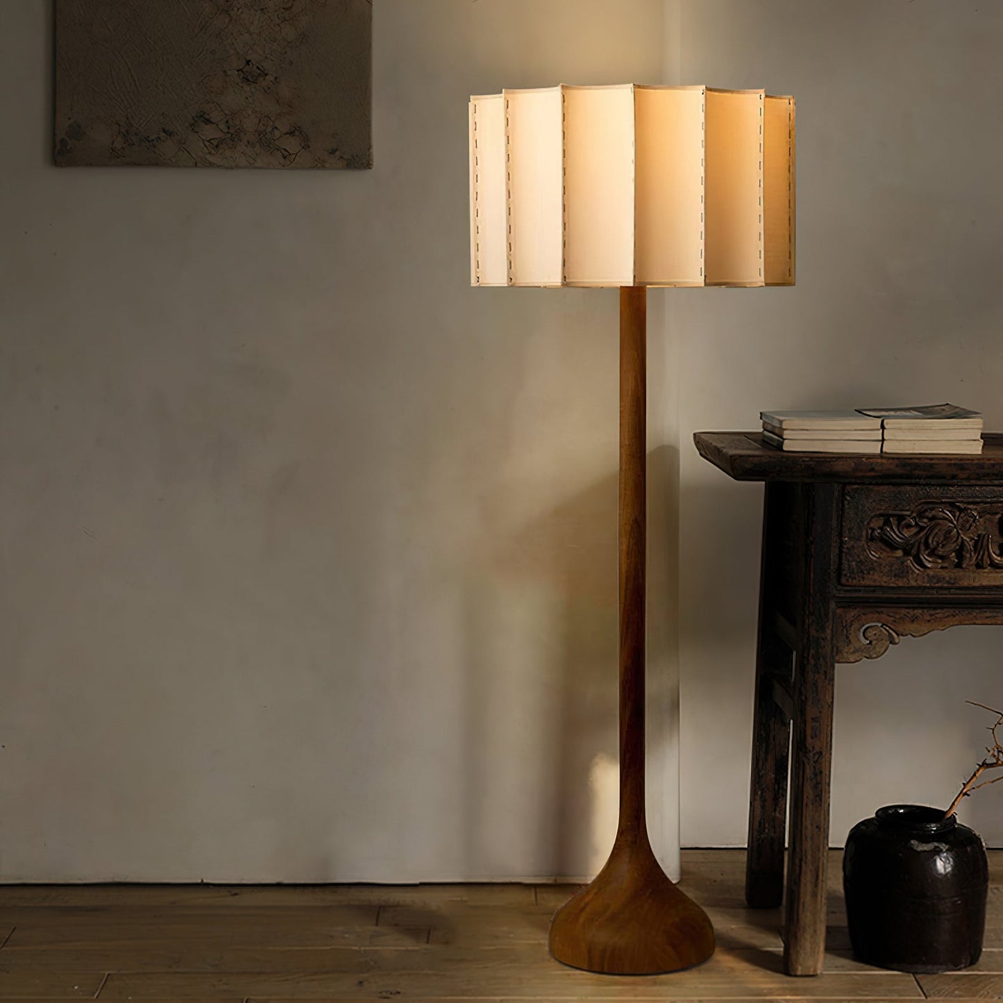 Solva - Houten Vloerlamp met Stoffen Kap