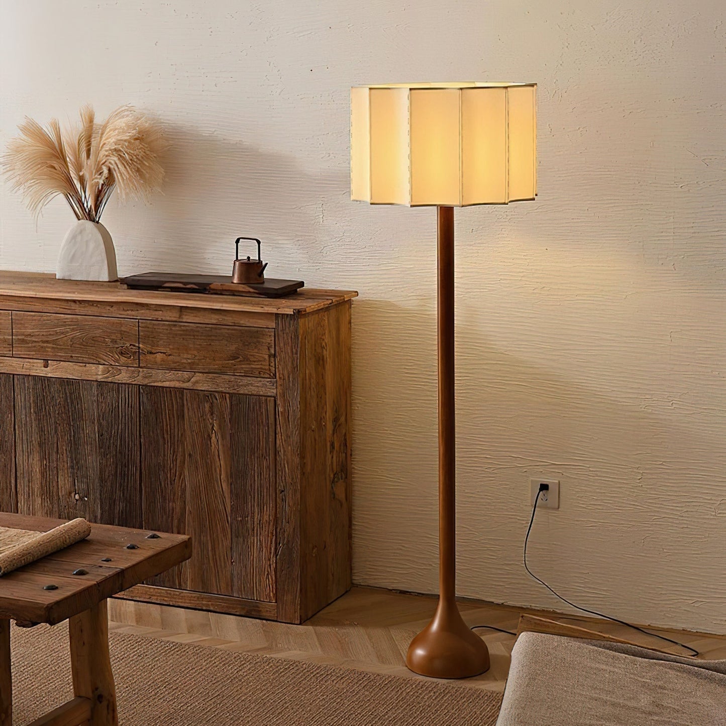 Solva - Houten Vloerlamp met Stoffen Kap