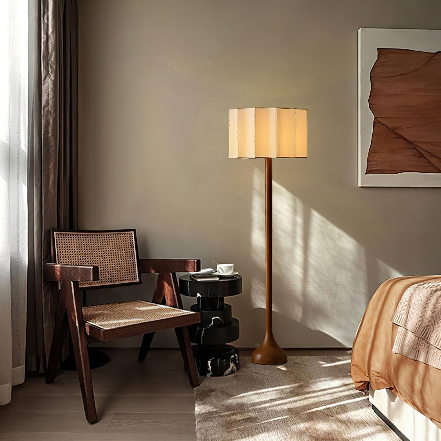 Solva - Houten Vloerlamp met Stoffen Kap