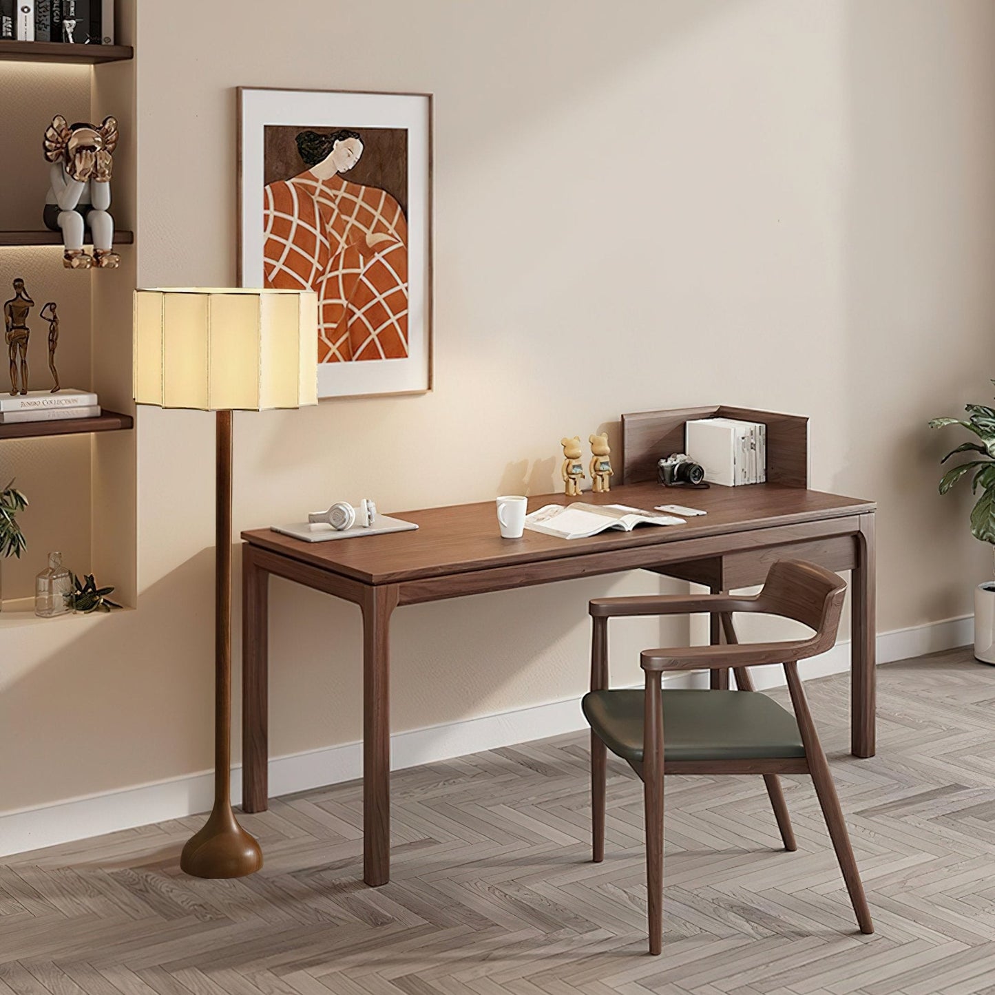 Solva - Houten Vloerlamp met Stoffen Kap