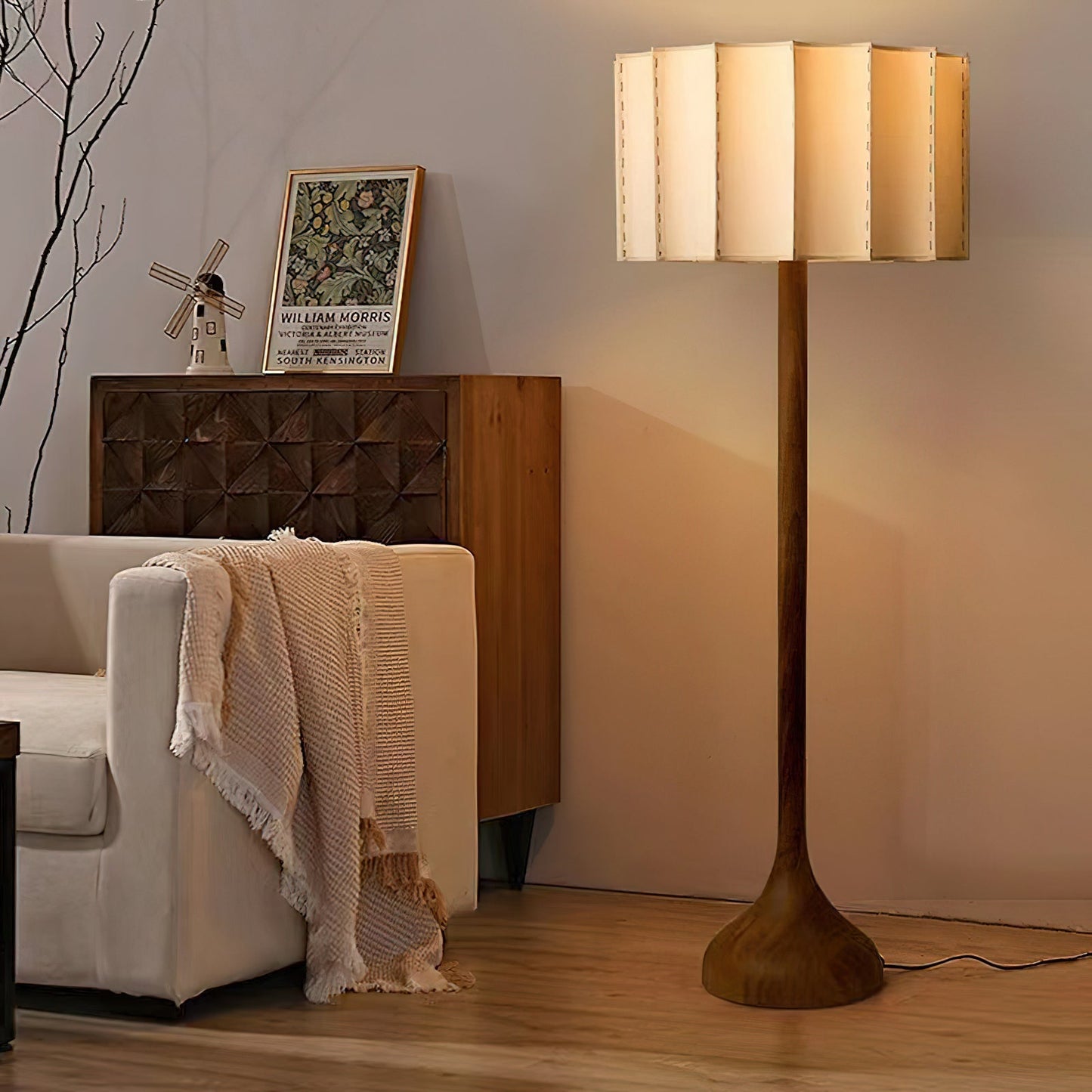 Solva - Houten Vloerlamp met Stoffen Kap