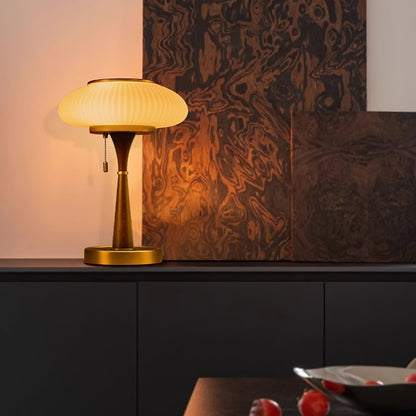 Eira - Japandi Retro Tafellamp met Ribbelglas