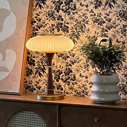 Eira - Japandi Retro Tafellamp met Ribbelglas