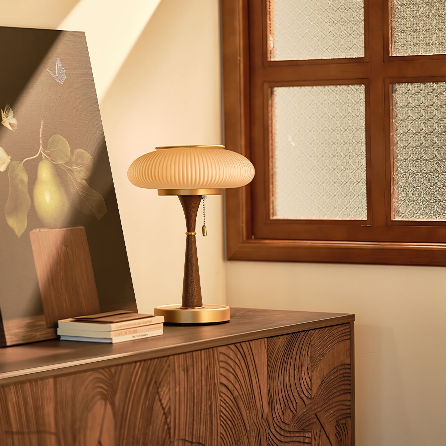 Eira - Japandi Retro Tafellamp met Ribbelglas