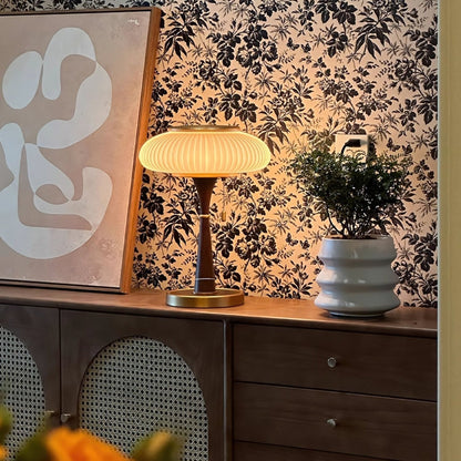 Eira - Japandi Retro Tafellamp met Ribbelglas