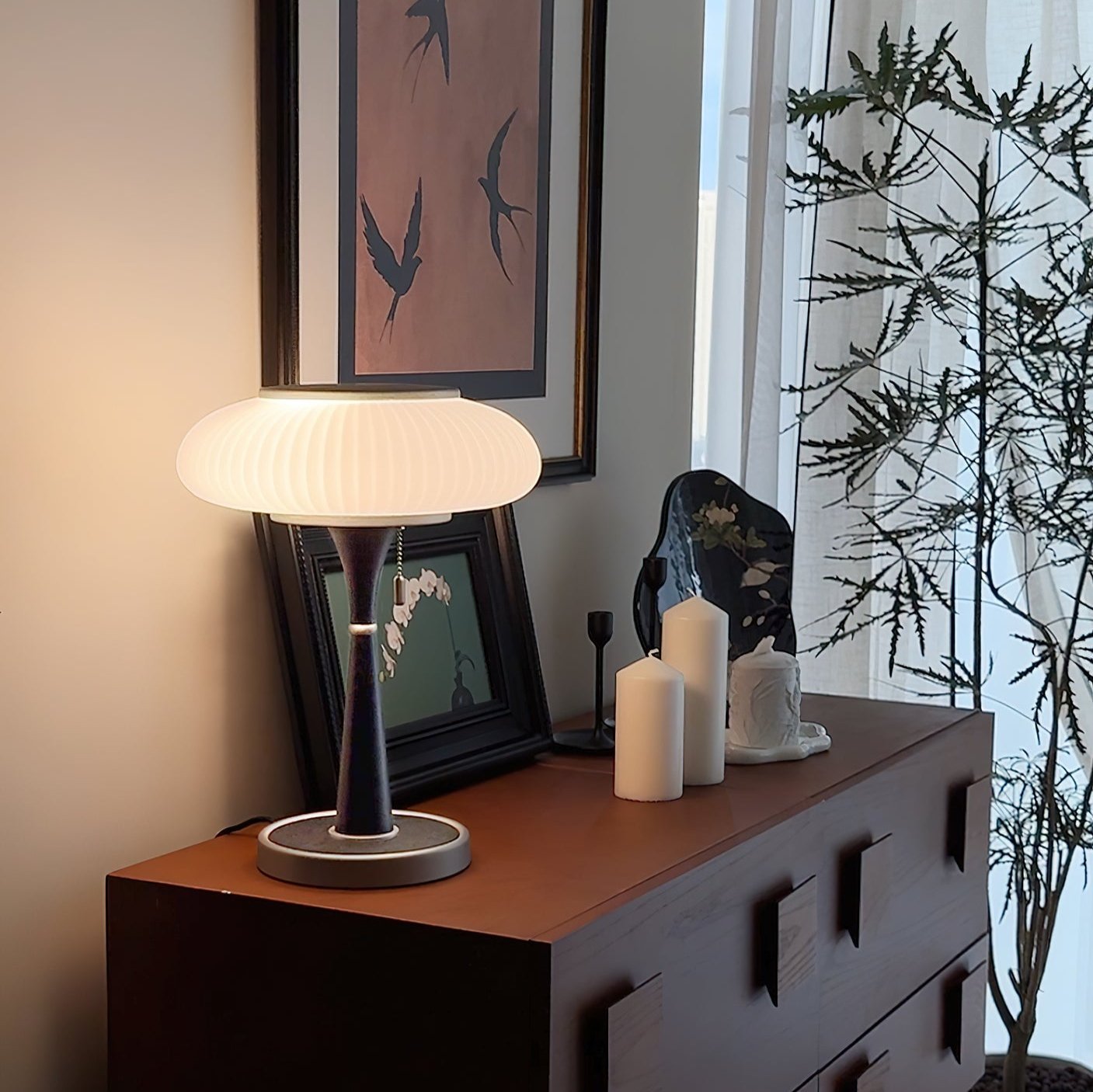 Eira - Japandi Retro Tafellamp met Ribbelglas
