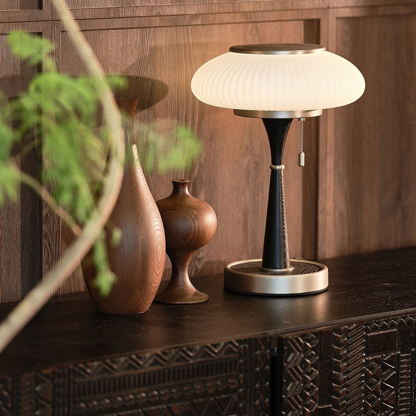 Eira - Japandi Retro Tafellamp met Ribbelglas