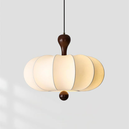 Miora - Hanglamp met Walnoot Detail en Stoffen Kap