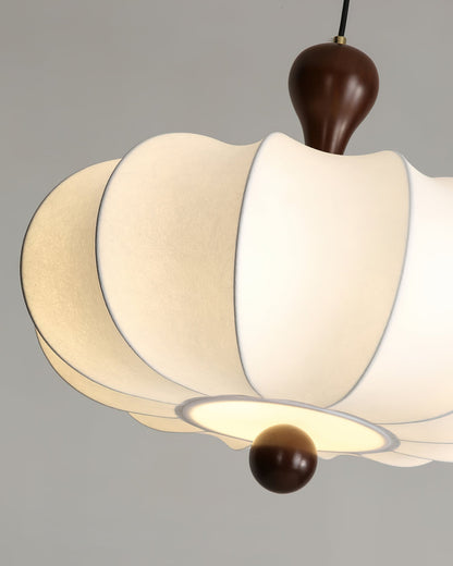 Miora - Hanglamp met Walnoot Detail en Stoffen Kap