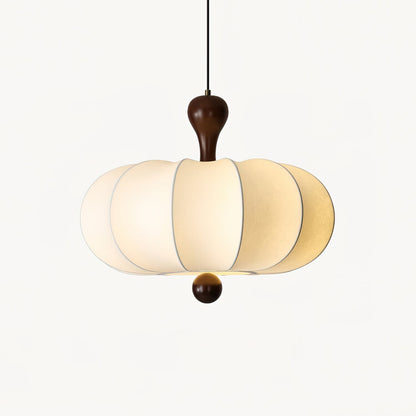 Miora - Hanglamp met Walnoot Detail en Stoffen Kap