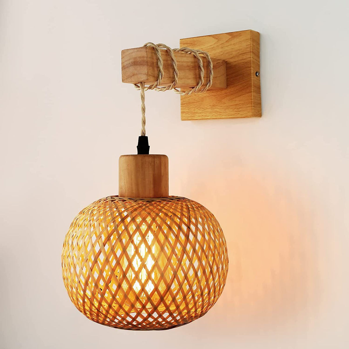 Nima - Ronde Handgeweven Bamboe Wandlamp Boho