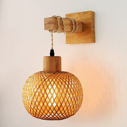 Nima - Ronde Handgeweven Bamboe Wandlamp Boho