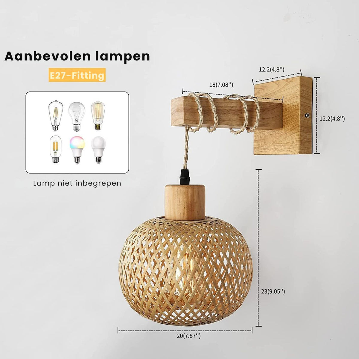 Nima - Ronde Handgeweven Bamboe Wandlamp Boho