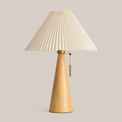 Nura – Houten Tafellamp met Geplooide Kap