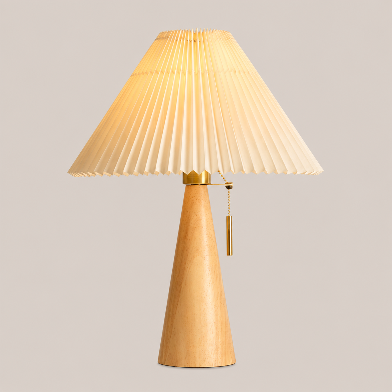 Nura – Houten Tafellamp met Geplooide Kap