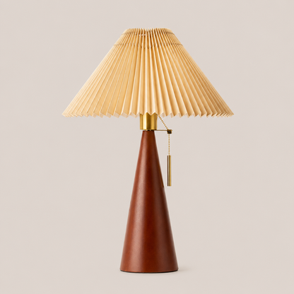 Nura – Houten Tafellamp met Geplooide Kap