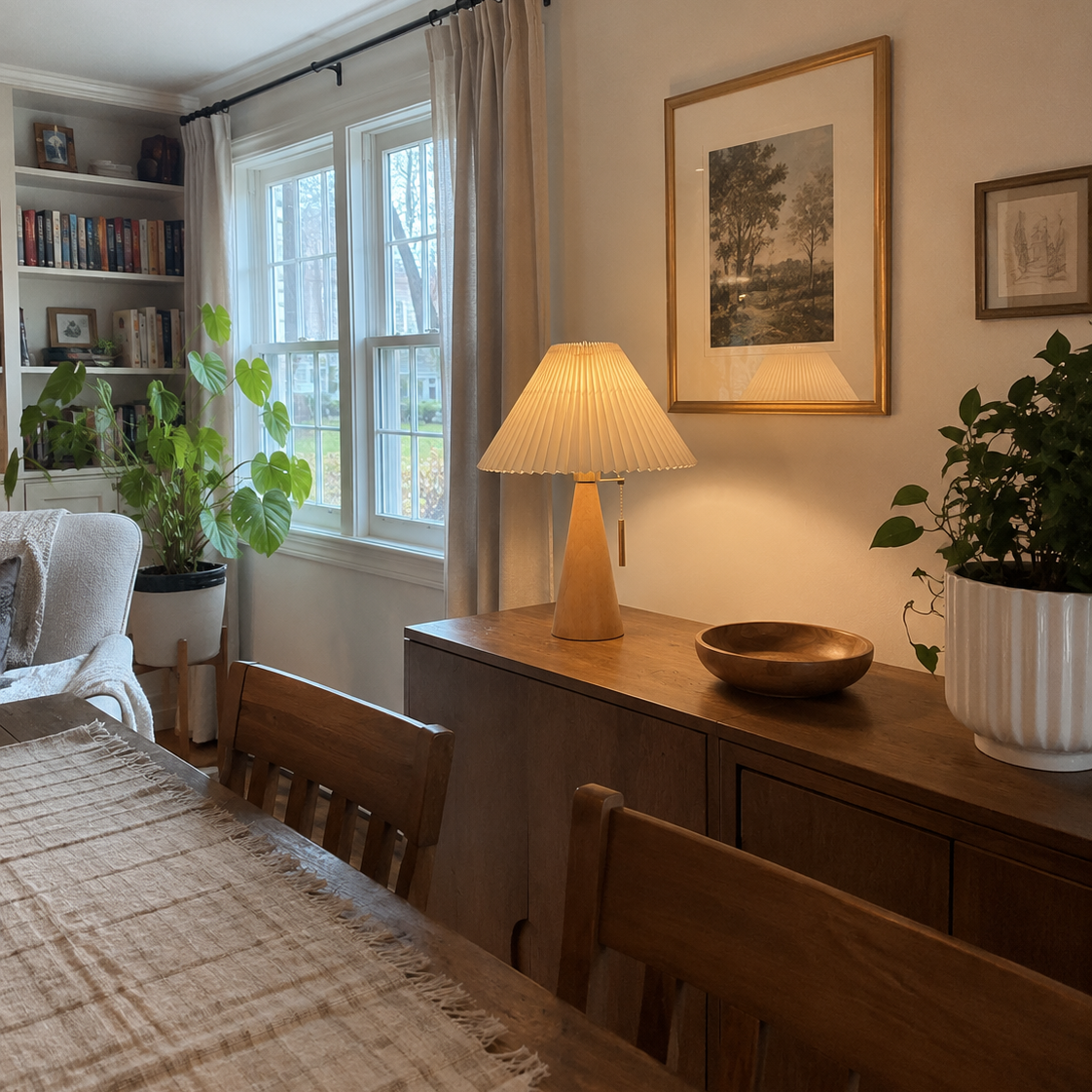 Nura – Houten Tafellamp met Geplooide Kap