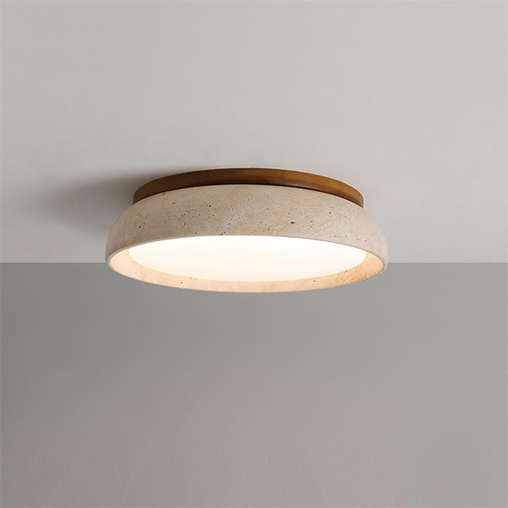 Enya - Travertin LED Plafondlamp met Hout