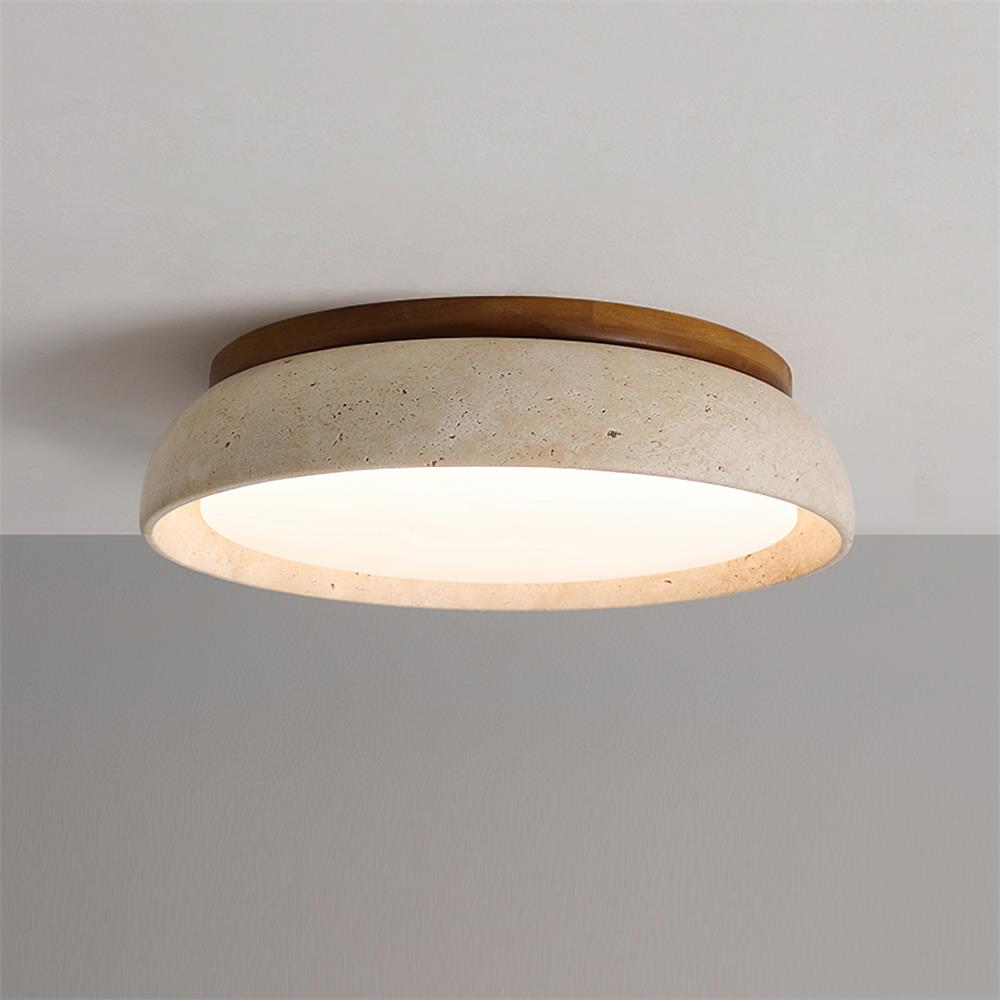 Enya - Travertin LED Plafondlamp met Hout