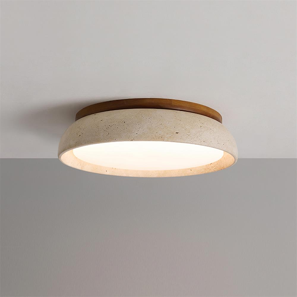 Enya - Travertin LED Plafondlamp met Hout
