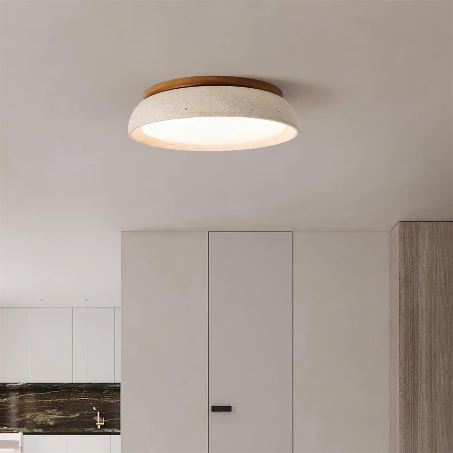 Enya - Travertin LED Plafondlamp met Hout