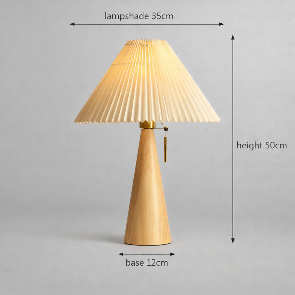 Nura – Houten Tafellamp met Geplooide Kap
