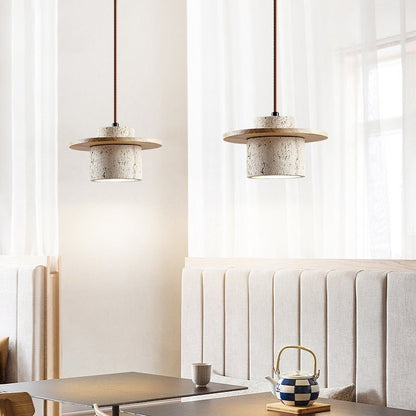 Evin - Travertijn Hanglamp met Hout