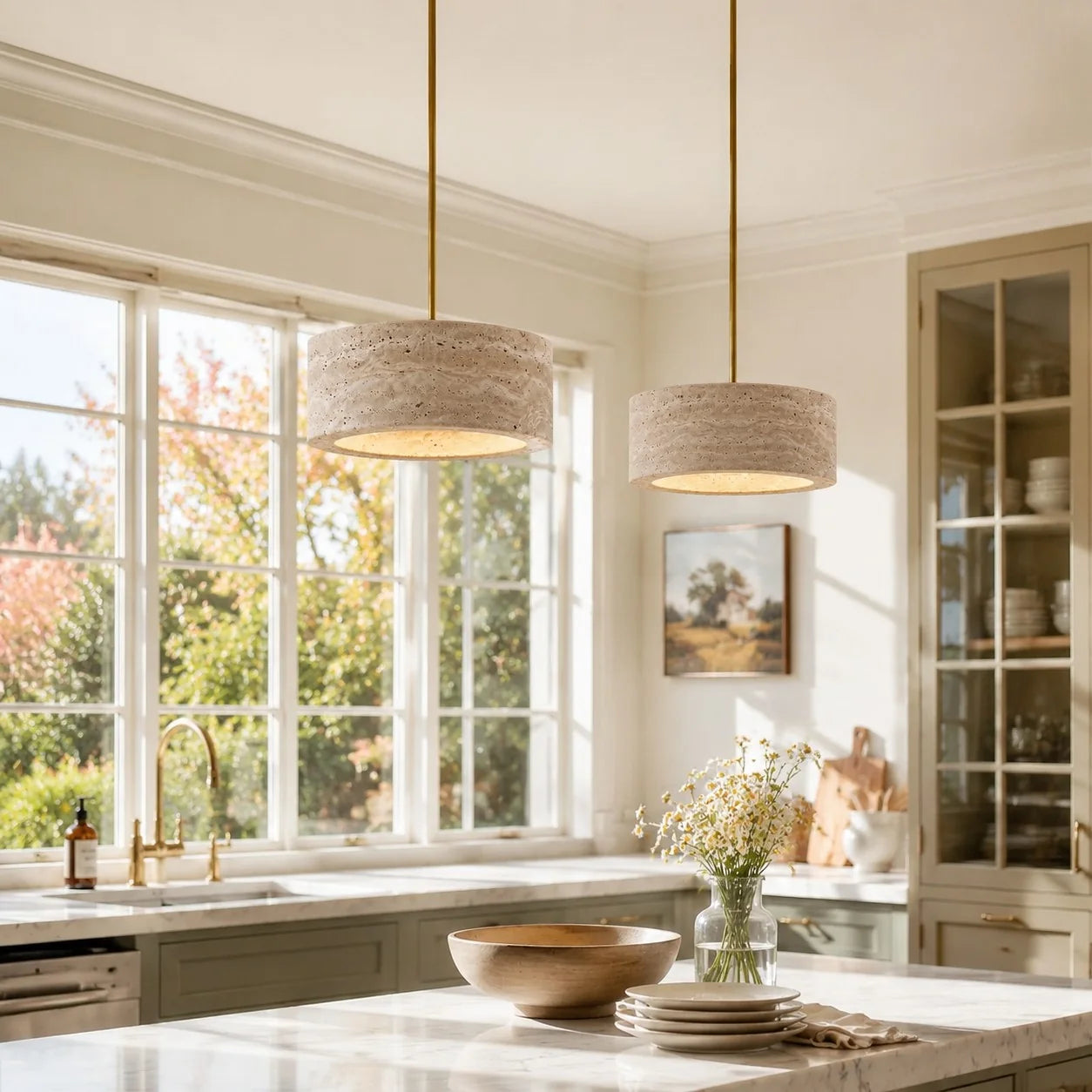 Terra - Travertijn Cilinder Ronde Hanglamp