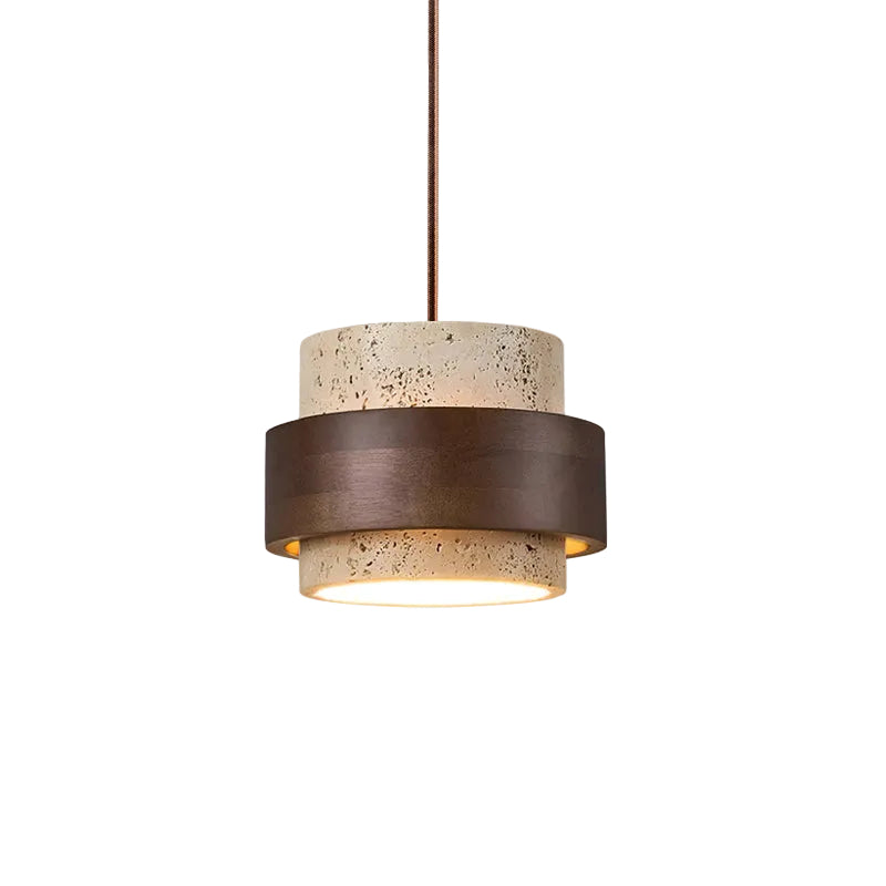 Torva - Travertijnen Hanglamp met Walnoot Japandi Stijl
