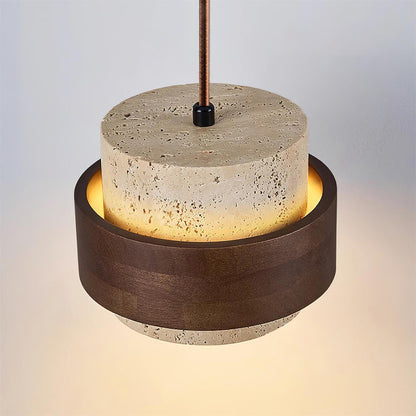 Torva - Travertijnen Hanglamp met Walnoot Japandi Stijl
