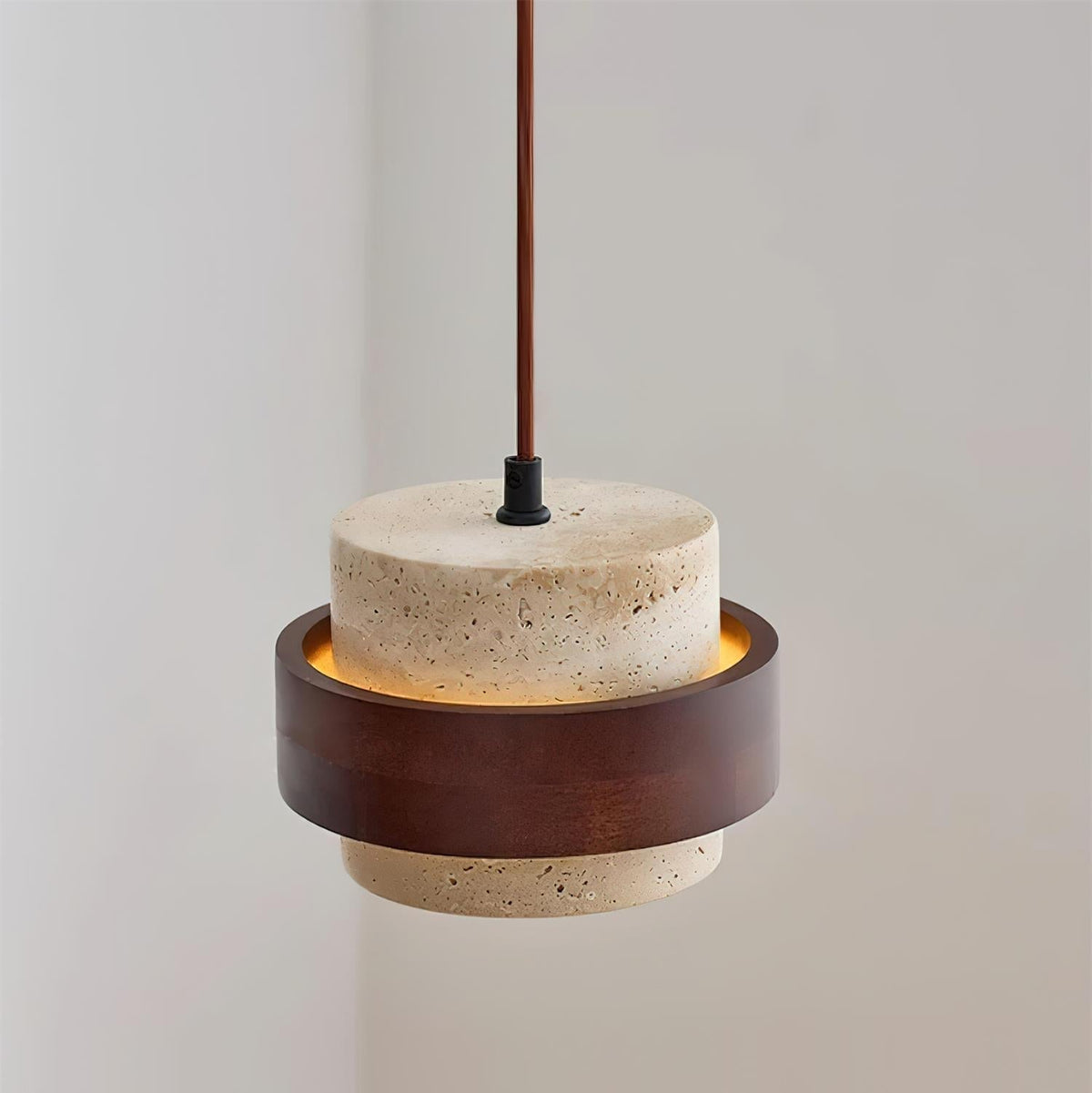 Torva - Travertijnen Hanglamp met Walnoot Japandi Stijl
